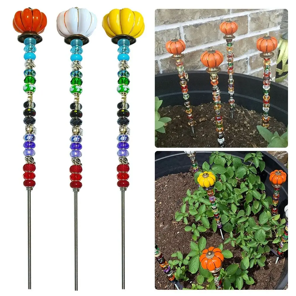 

Garden Supplies Pumpkin Garden Stake Beaded Decoration With Pendant Pathway Ornaments Yard Planter Decor Easy to Use