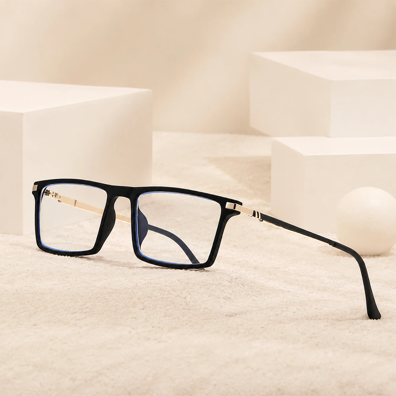 1pc Business Square Anti Blue Light Glasses Transparent Frame with Metal Lightweight Computer Eyewear for Women Men Daily Office
