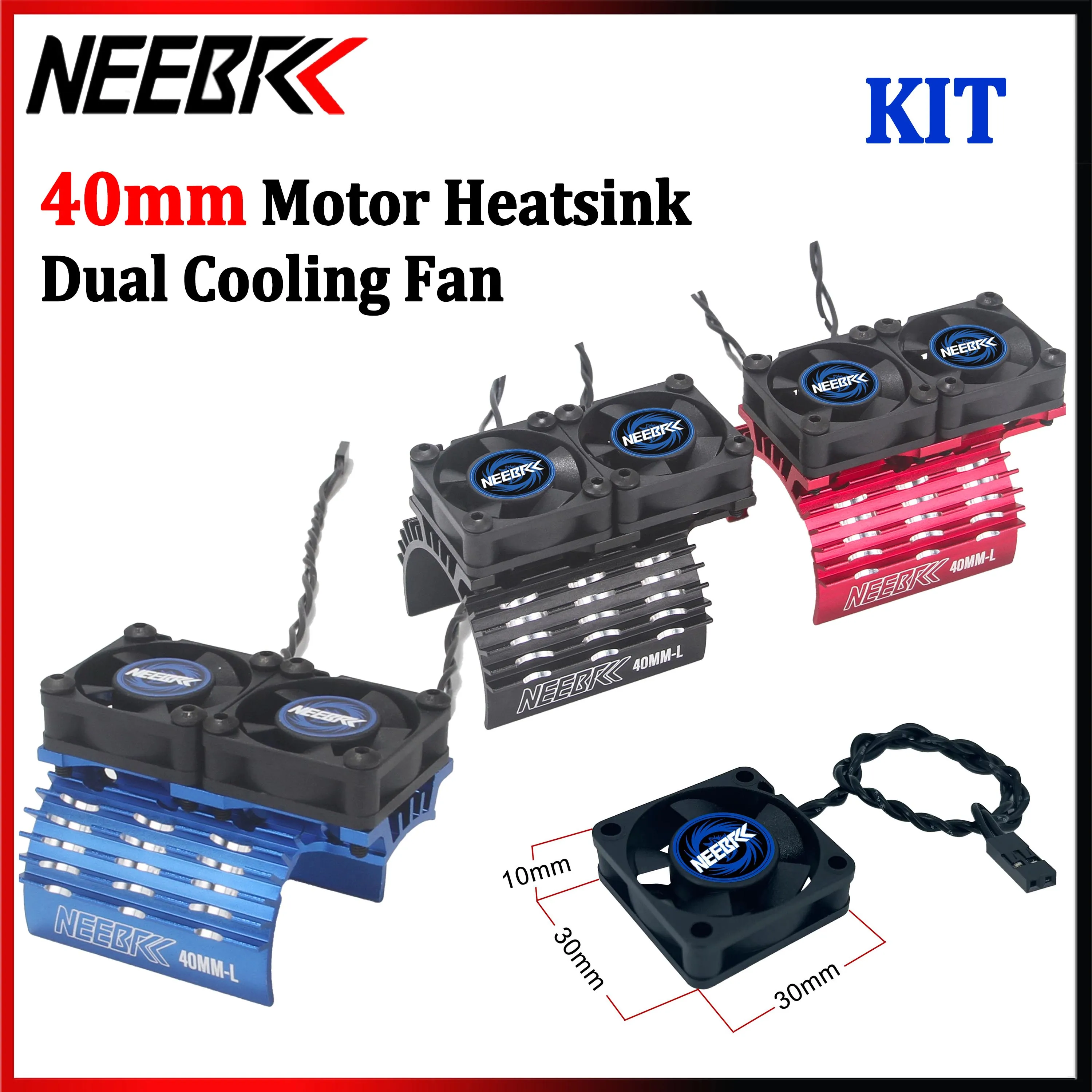 NEEBRC 40mm Motor Heatsink Dual Cooling Fan 25000RPM 5-12V for RC Car Brushless Motor 1/8 1/10 Crawler Drift Touring Truck Buggy
