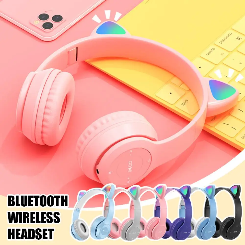 Cats Ear Headphones Hifi Bluetooth Earbuds Foldable Can Surround Earbuds No Plug-in Card Connection Anchor 3d Sound Delay M E6v6