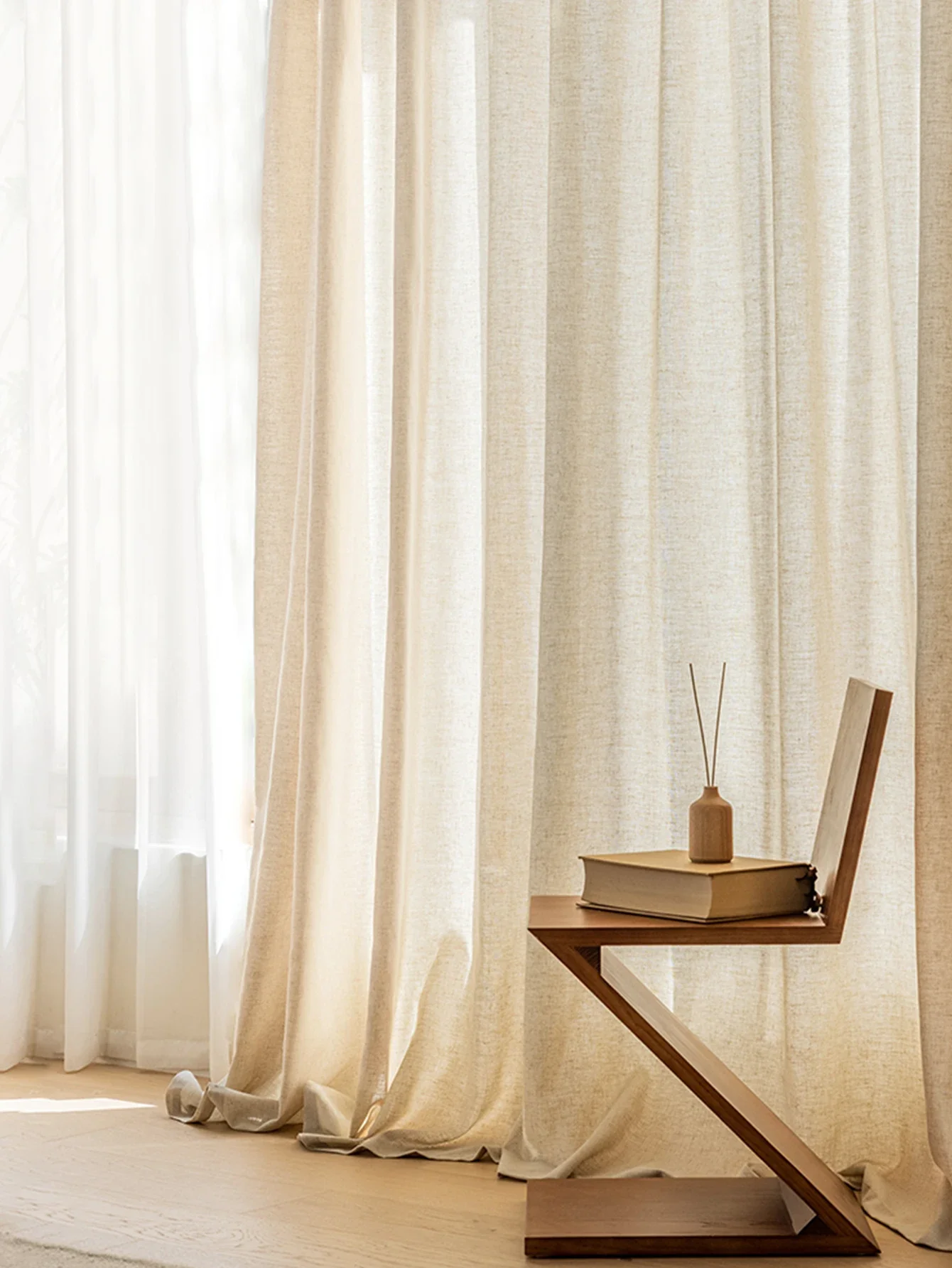 

Korean pastoral style Japanese linen semi-shading curtain beige solid color linen curtain gauze curtain living room bedroom comm