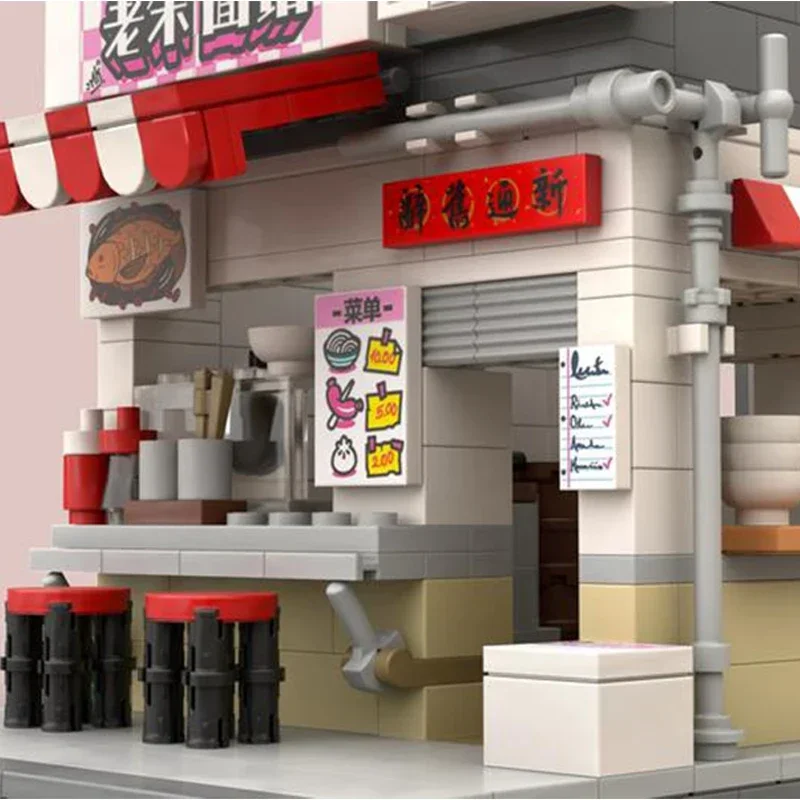 Moc Building Blocks Modular Street View Noodle Shop Technical Bricks DIY Assembly Construction Toys For Child Holiday Gifts