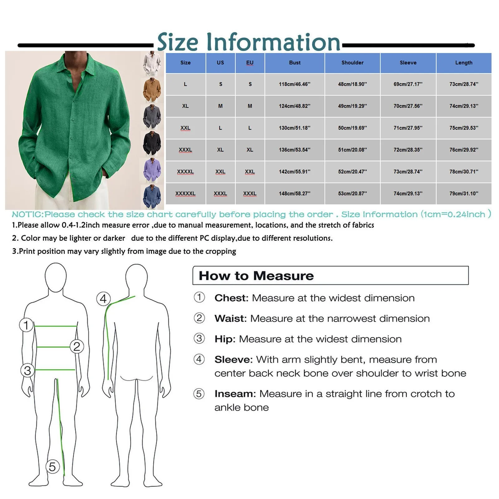 قميص رجالي بأكمام طويلة بلوزات كاجوال من القطن والكتان للربيع والصيف فضفاض بصدر واحد بلون سادة متعدد الألوان وطية صدر السترة