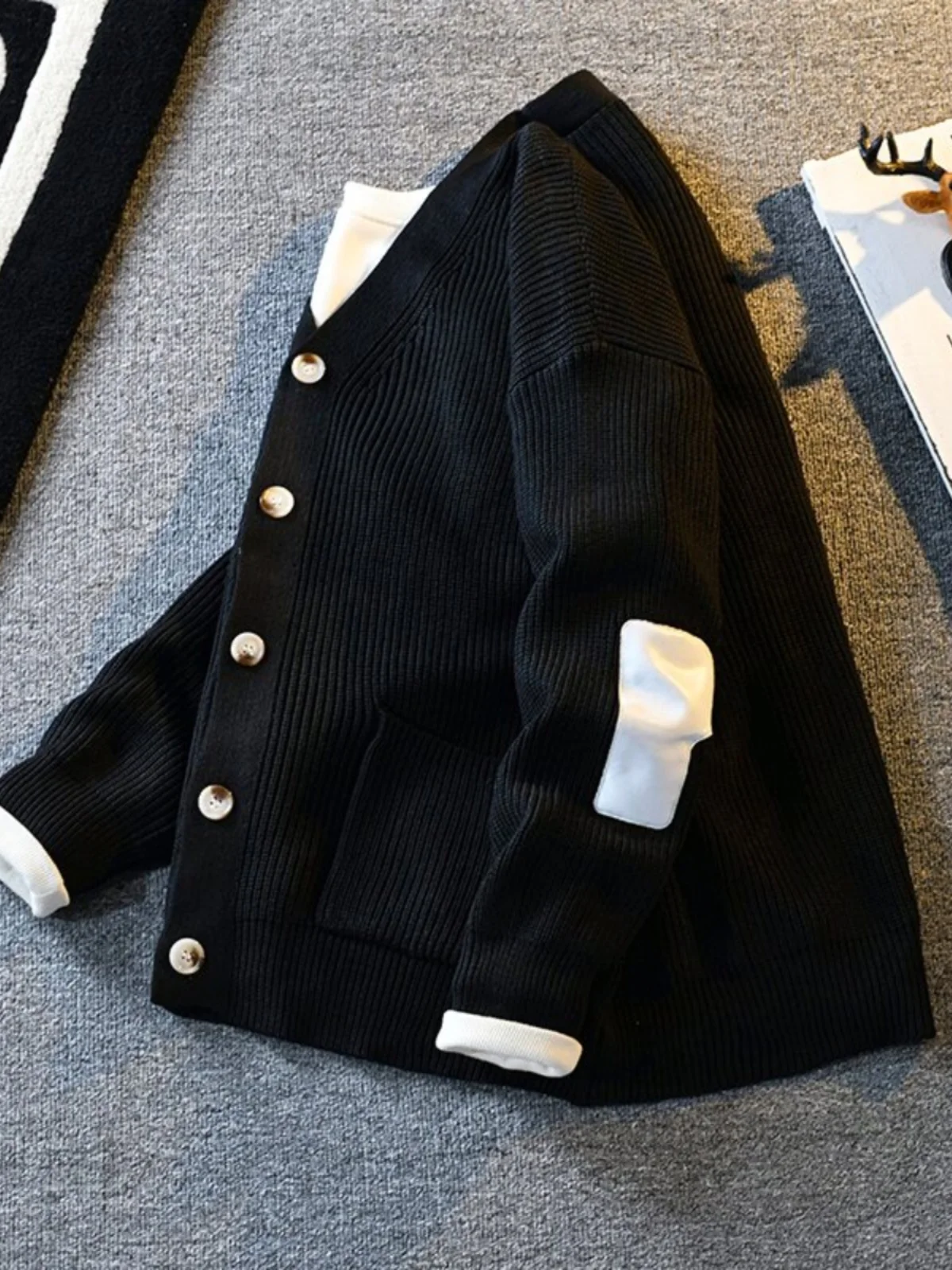 

Винтажный мужской кардиган-свитер Haome с V-образным вырезом, в стиле пэчворк, с цветовыми блоками, для весны и осени, модный брендовый, премиум-класса