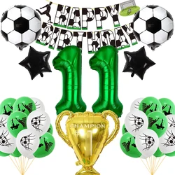 Soccer Birthday Number 1-9 Foil Balloon Set Latex Balloon Banner for Boys Kids Football Theme Birthday Party Decoration Supplies