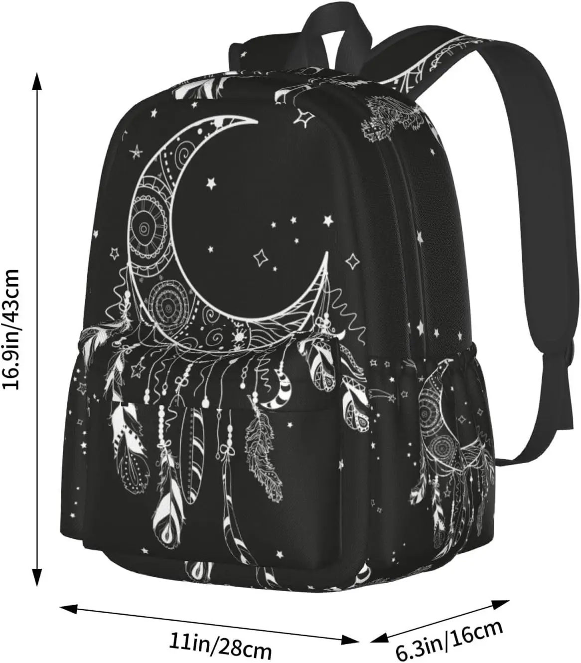 Boho Moon Magic Dreamcatcher Casual Daypack Men Women Polyester Laptop Bag with Side Pockets Bookbag for Travel Hiking Student