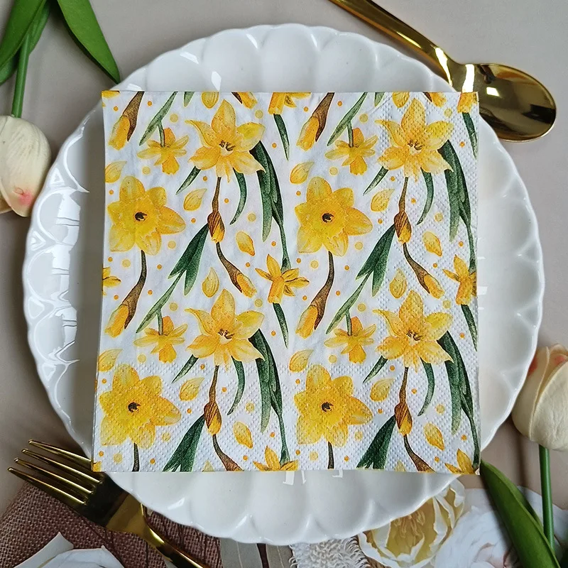 10/20pcs 33cm 2Layer New Yellow Flower Pattern Napkins Party Creative Decorative Paper Restaurant Paper DIY Decoupage Paper