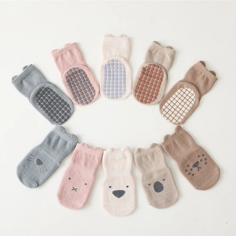 5 Pairs/Lot Toddler Baby Boys Girls Spring Non-Skid Cotton Socks 0-5Y Unisex Kids Cute Cartoon Floor Socks Summer Gripper Socks