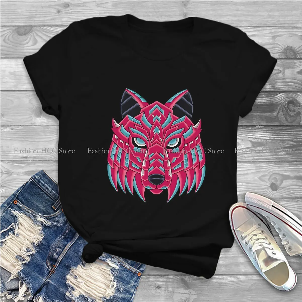 Aztec Abstract Polyester TShirts Pink Aztec Wolf Head Warrior Abstract Spirit Animal Personalize Homme T Shirt Hipster Clothing