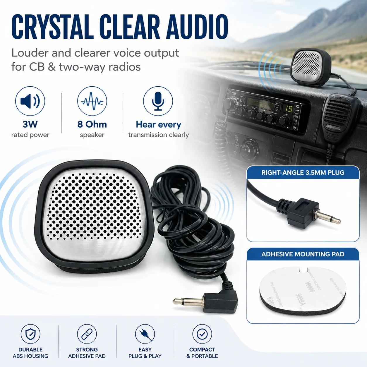 

Silver 3.5mm Mini External Speaker for CB Radio and Two-Way Radio Mini Vehicle Communication Speaker for Baofeng Motorola