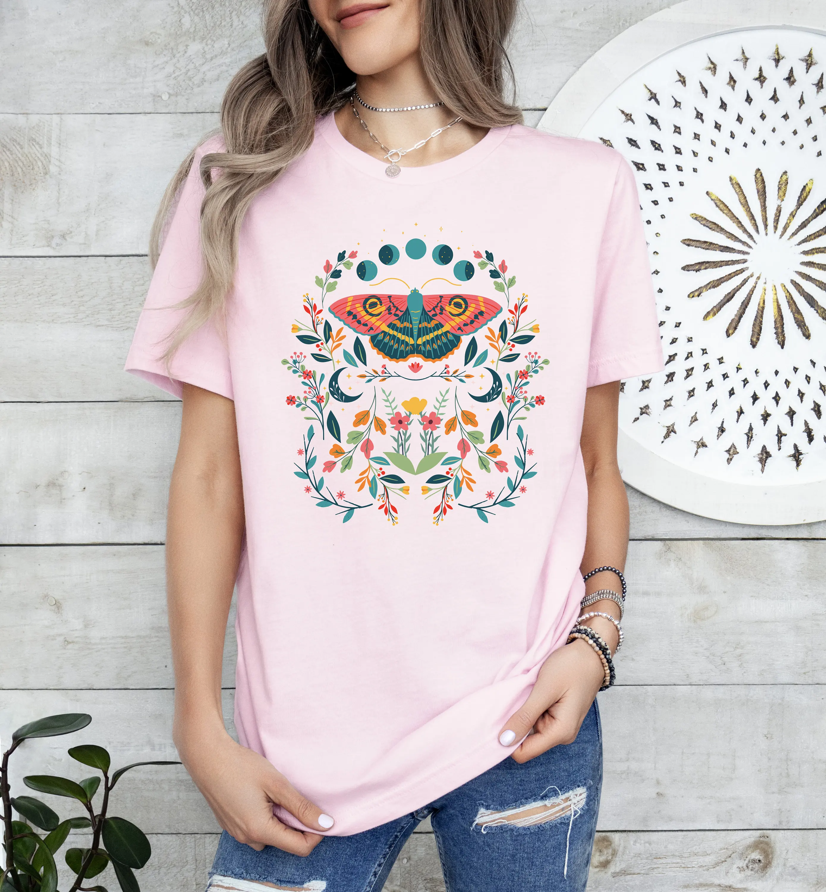 Dames Plus Size Boho Vlinder T-shirt Puur Katoen Ademend Modieus en Veelzijdig Unisex Streetwear Oversized