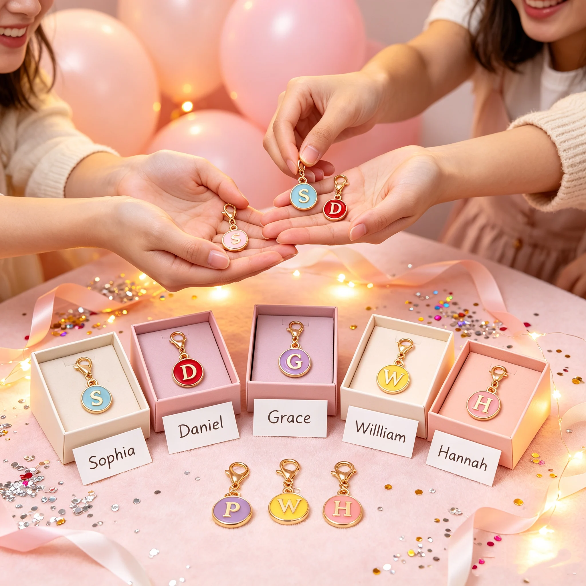 Colorful A-Z Initial Letter Charms, Enamel Alphabet Pendant Lobster Clasp, Custom Name Bag Keychain Charms, Birthday Party Favor