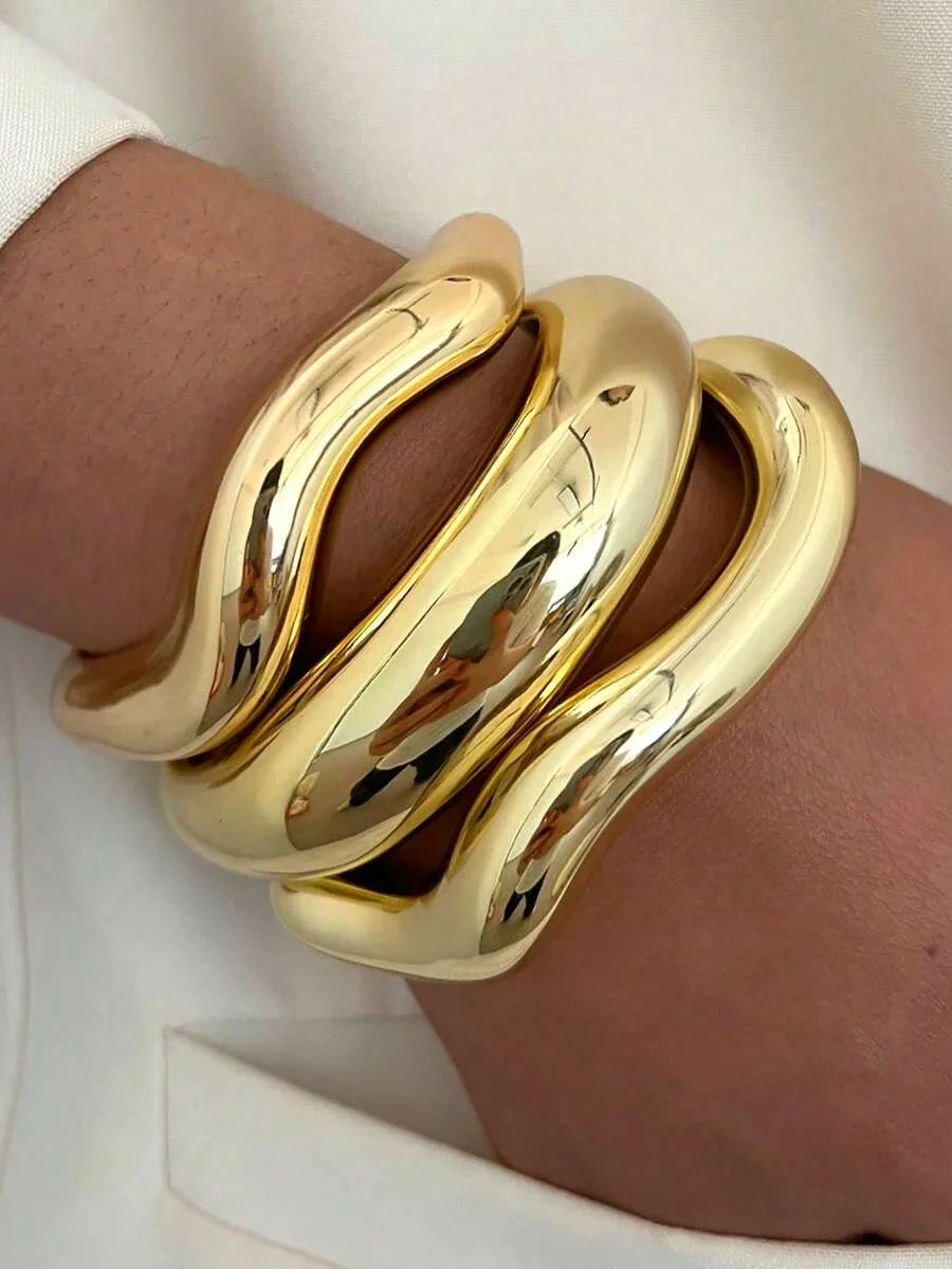 3pcs Vintage Exaggerated Luxury Open Bangle Set for Women Irregular Minimalist Geometric Bracelets Daily Party Jewelry Gifts New