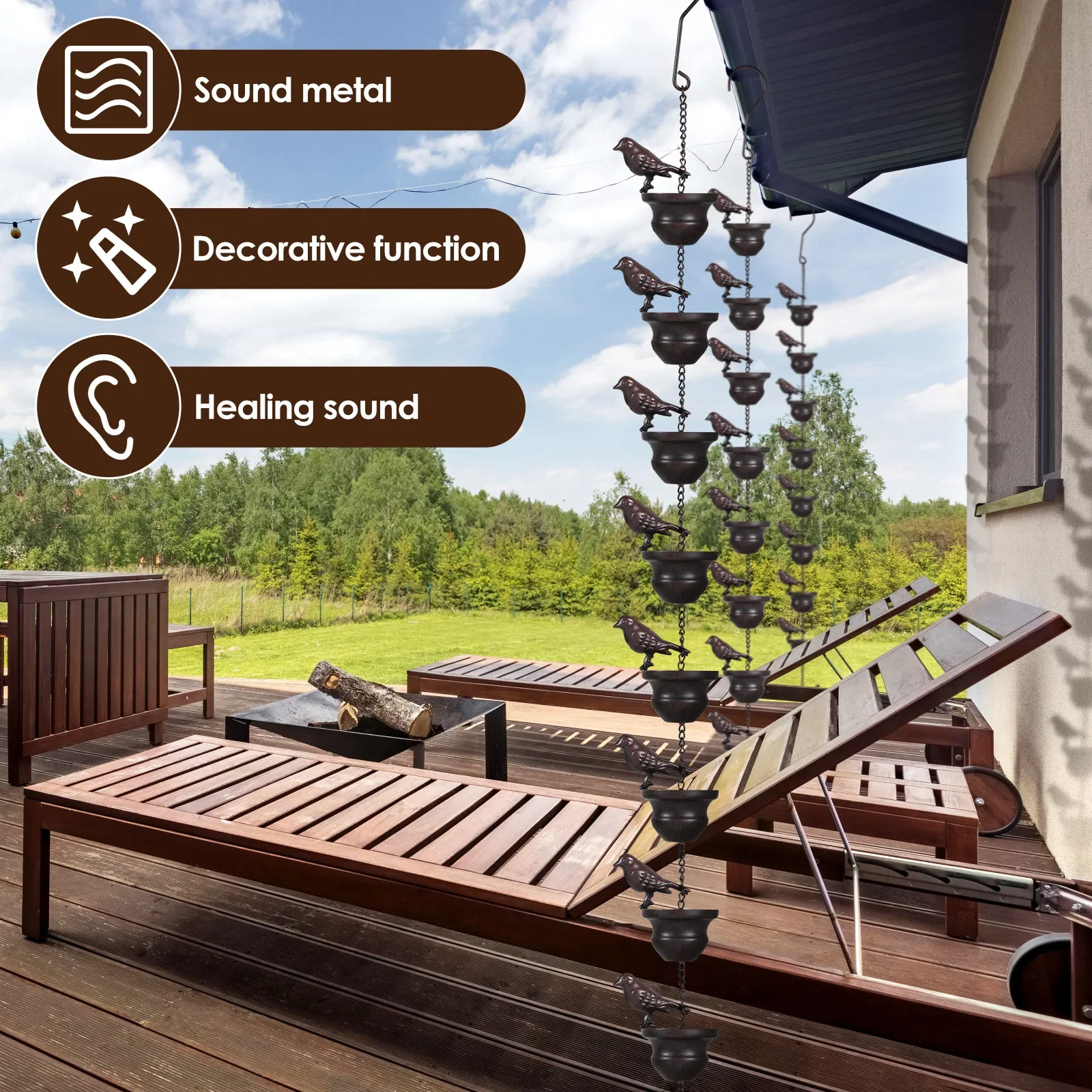 Creative Birds Rain Chains 7.87ft Iron Rain Chain Rain Catche  Metal Downspout Tool for Gutters Outdoor Roof Gutter Decorative