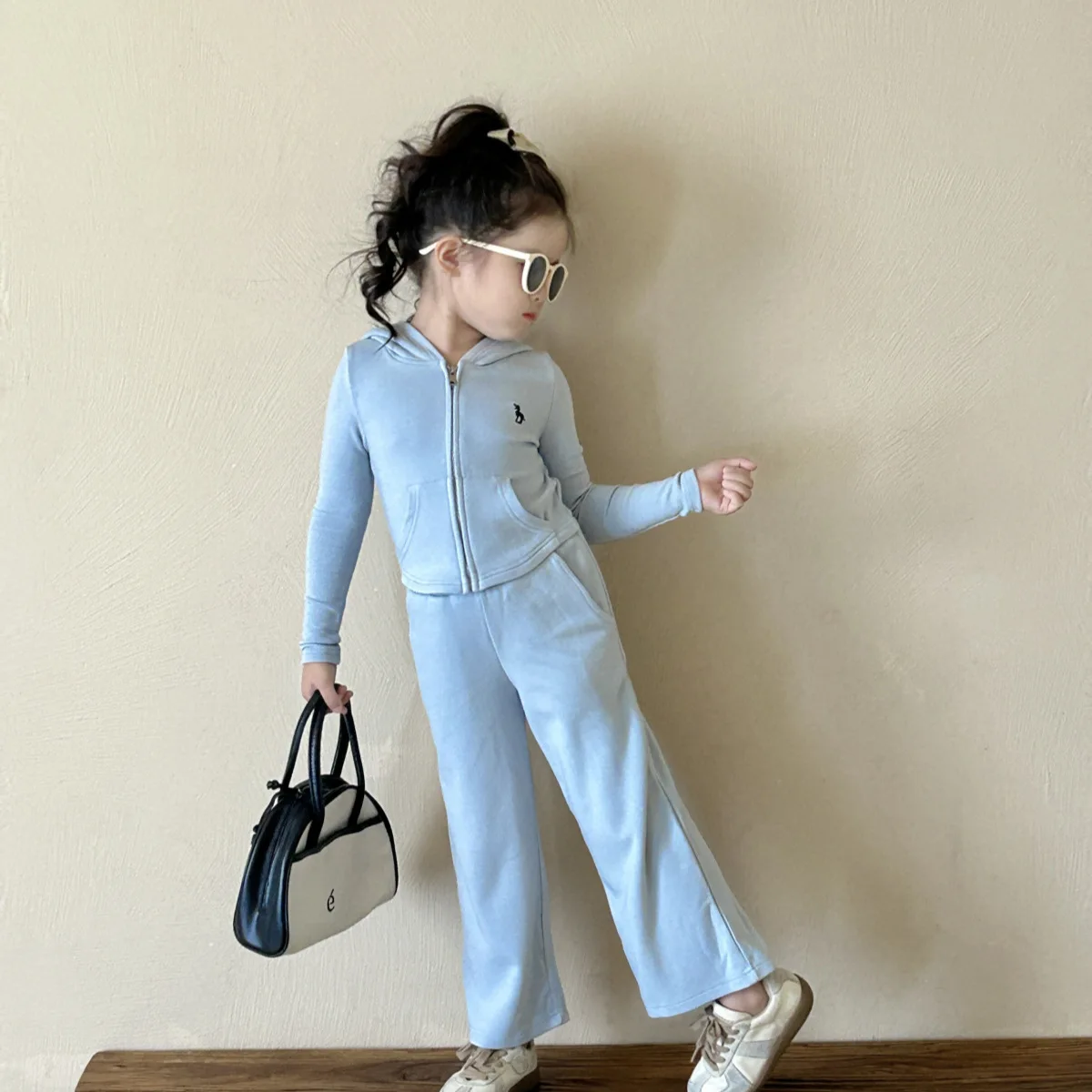 

Girls Two-piece Set 2024 Autumn New Childrens Wear Korean Style Slim Knit Elastic Top Loose Pants Suit Casual Simple Daily