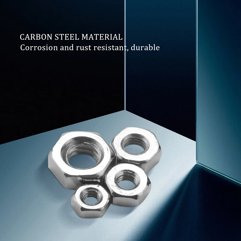 Juego de tuercas hexagonales de acero al carbono, surtido de tuercas hexagonales de rosca métrica, M1.6, M2, M2.5, M3, M4, 250 unids/set