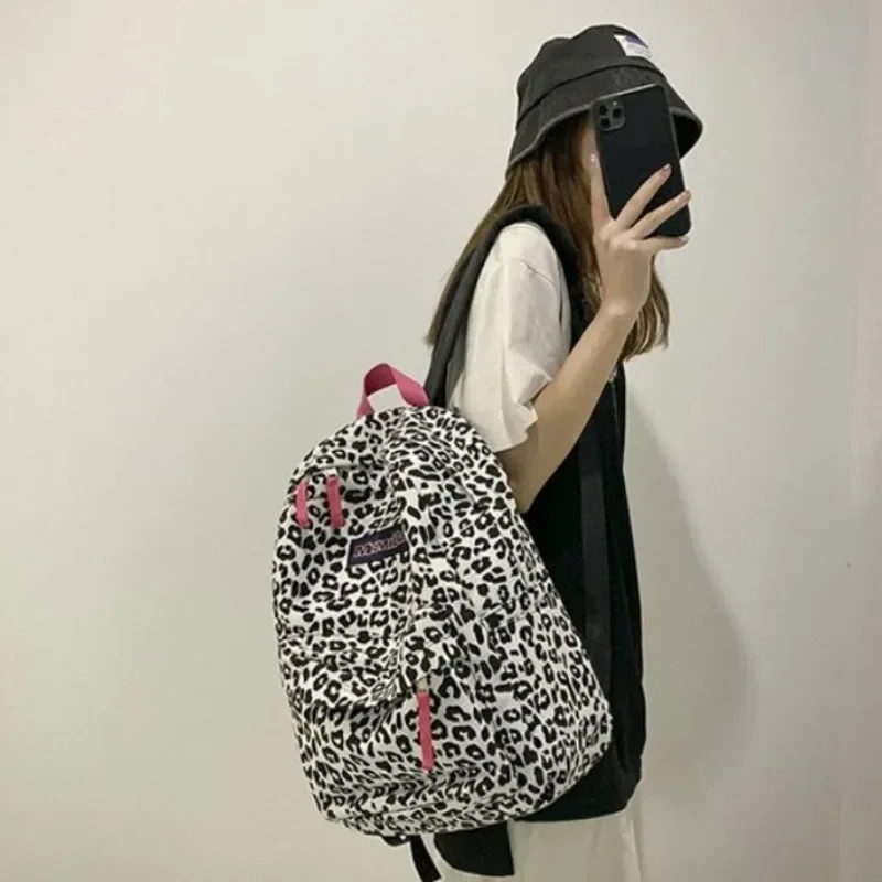 Women Canvas Zebra Cow Pattern Print Backpack Preppy Style Ladies Large Bags for Women