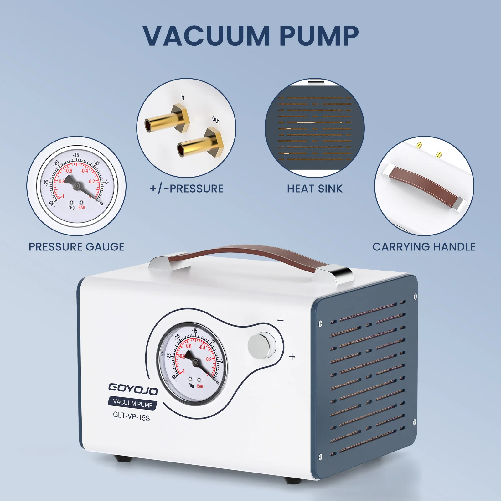 Portable Lab Vacuum Pump Oil-Free Diaphragm Filter Pump Adjustable Pressure 15L/min for Solvent Filter SPE Nitrogen Blower Equip