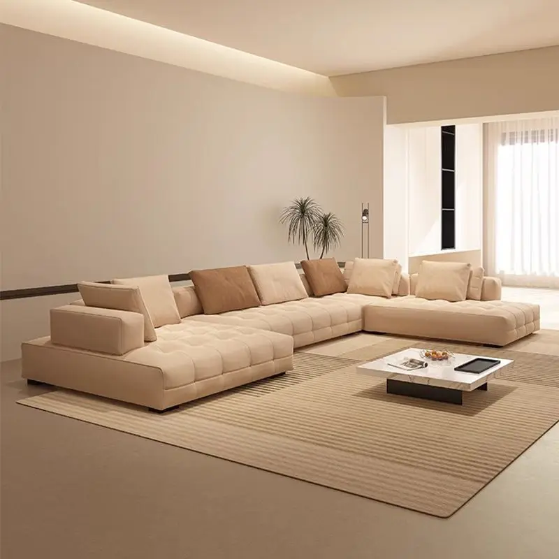 Italian minimalist leather Lawrence sofa light luxury living room large apartment straight row module free combination leather s