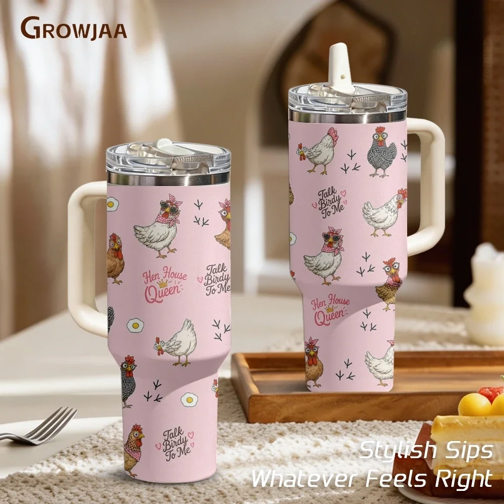Crazy Chicken Lady Pattern Vacuum Flasks 40oz 3rd Gen Vacuum Insulated Stainless Steel Tumbler Cup With Handle Straw Lid