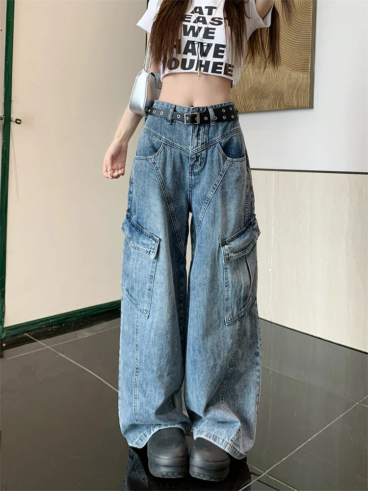 

2025 Autumn Winter Women's Denim Cargo Pants Dark Y2K Baggy Wide Fit Men Jeans Harajuku Cowboy Streetwear 2000s Japanese Unisex