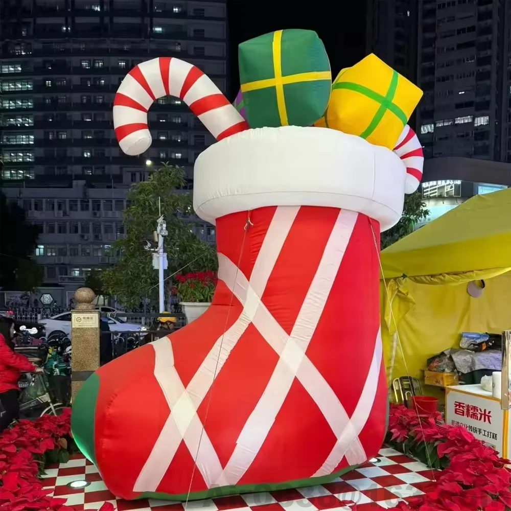 Balonowy gigantyczny skarpeta świąteczna z prezentami do wypełnienia, czerwona nadmuchiwana skarpeta świąteczna do dekoracji reklamowych, 2025