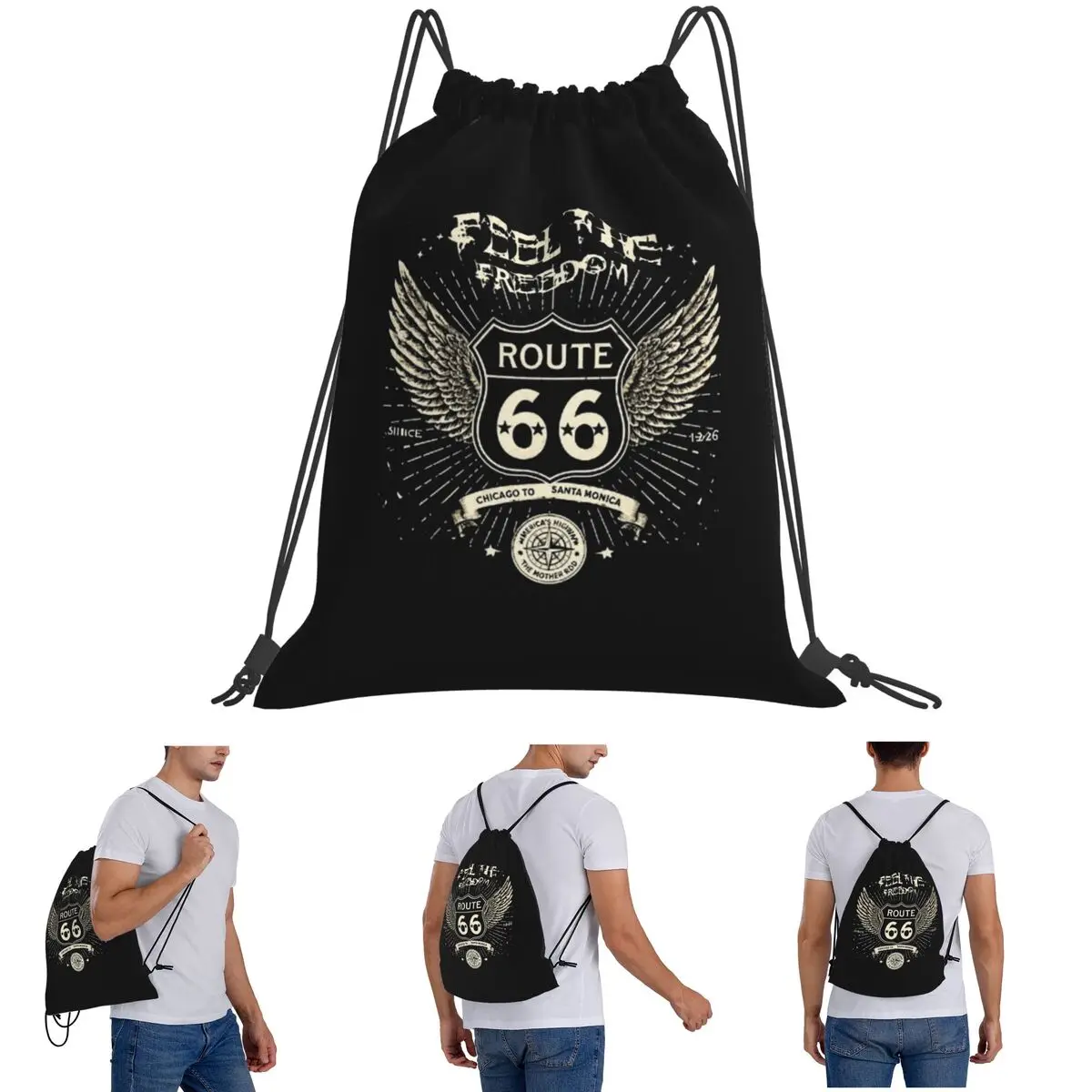 Route 66 Backpacks Multi-function Drawstring Bags Storage Bag Book Bags for Travel School