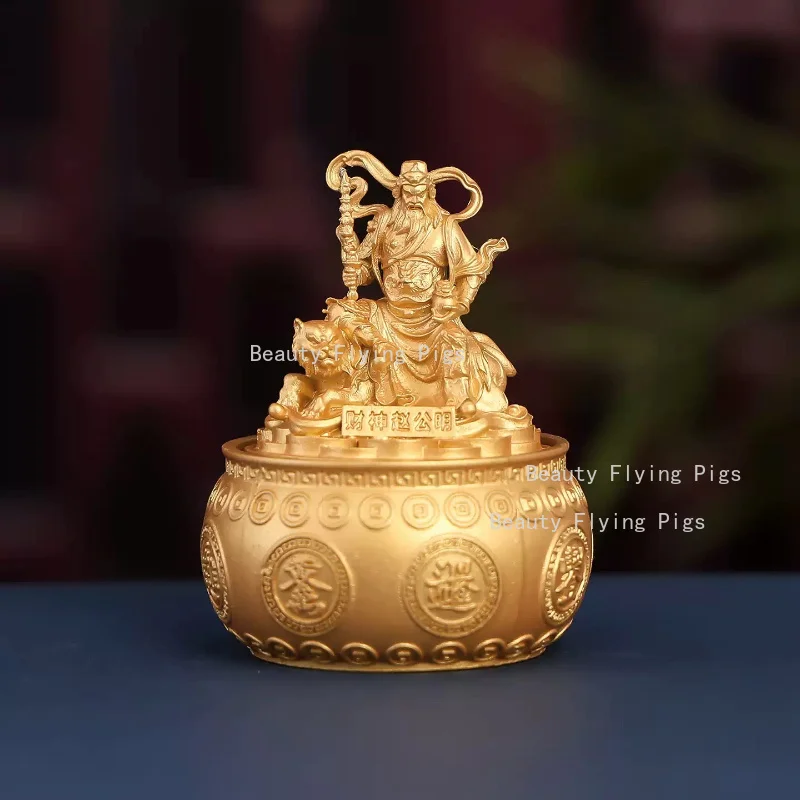 God of Wealth Zhao Gongming Statue, Golden Tiger Riding God of Fortune Figurine,Feng Shui Wealth Attracting Home Decoration