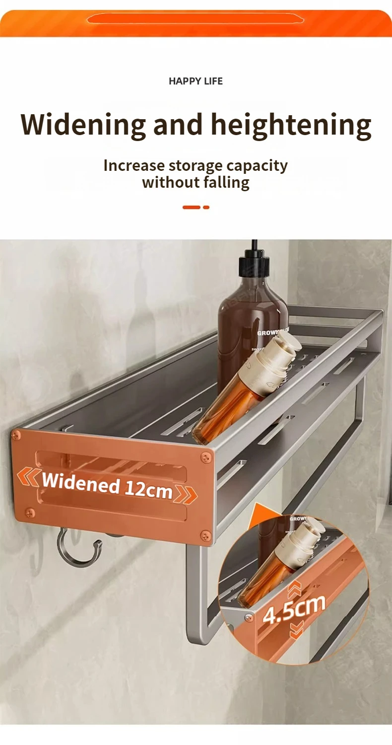 Aluminum No Drilling Shower Corner Shelf Bathroom Shelf With Towel Bar Shampoo Holder Toilet Rack Bathroom Accessories