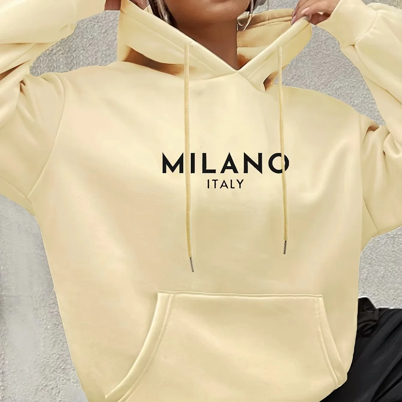 Milano Print Kangaroo Pocket Women\'s Hoodie Casual Long Sleeve Drawstring Hoodies Sweatshirt  Women\'s Clothing