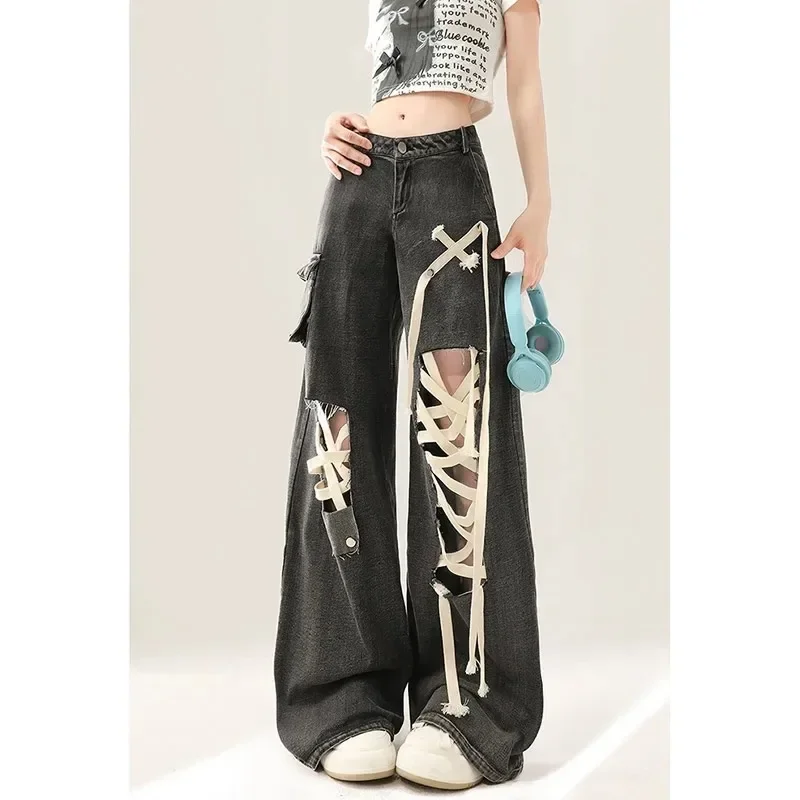Women's High Waist Baggy Denim Pants, Boyfriend Trouser, Hip-hop Fashion, Vintage Streetwear, Wide Leg, Oversize, Y2K, 2024