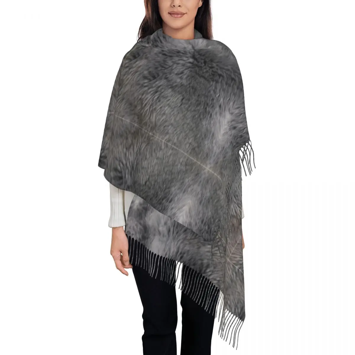 

Customized Print Grey Sheepskin Fur Hide Scarf Men Women Winter Warm Scarves Animal Skin Leather Shawl Wrap