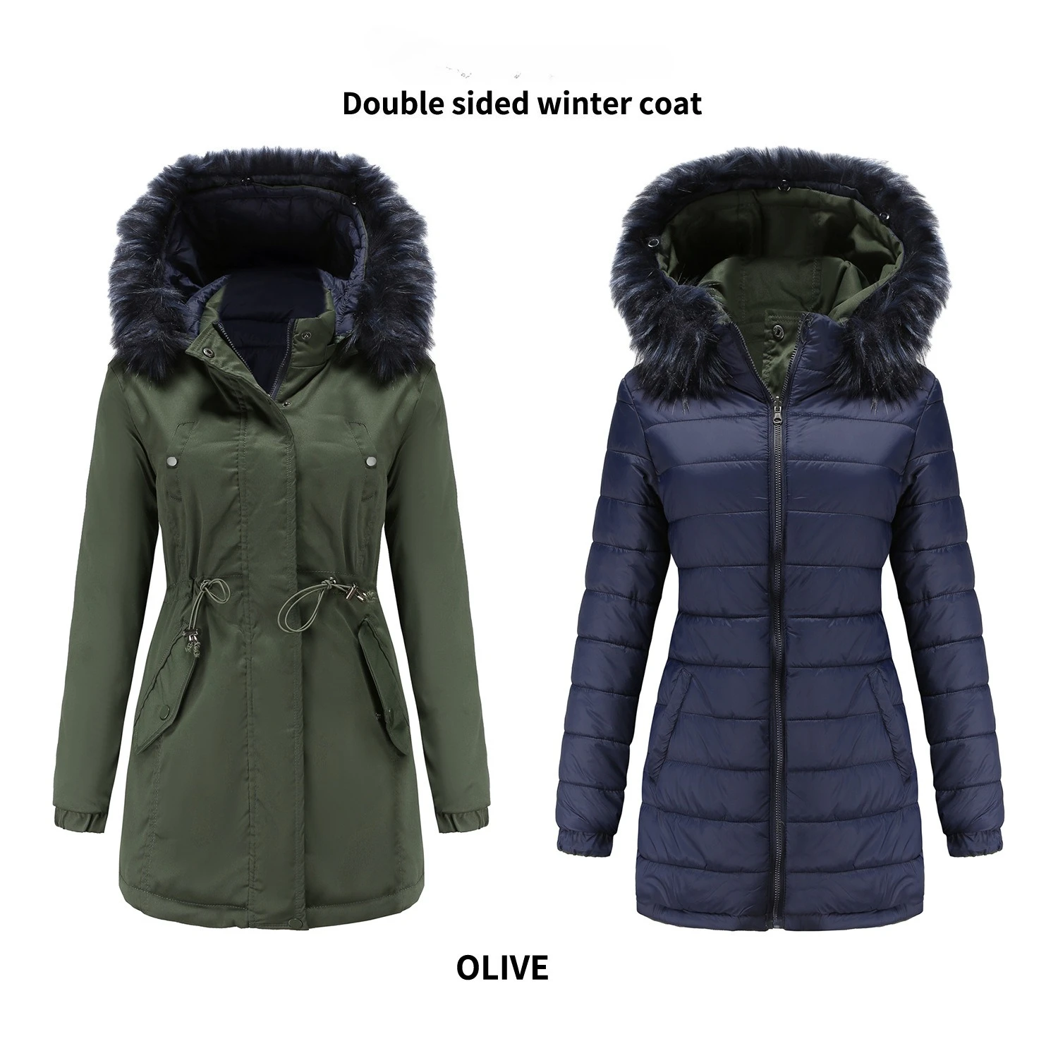 Womens winter jacket Coat Woman Parka Coats Female Double Sided Warm Cotton Jacket Detachable Cap Zipper Thick Cotton Fur Collar