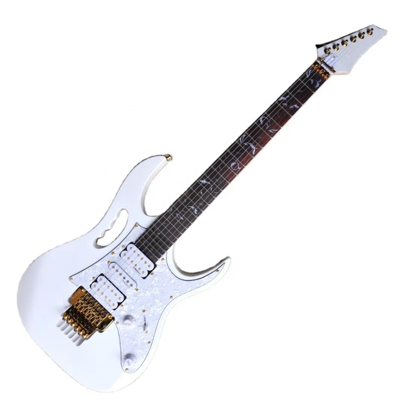 Flyoung High Quality White Electric Guitar Floyd Rose Bridge Gold Hardware Custom Made