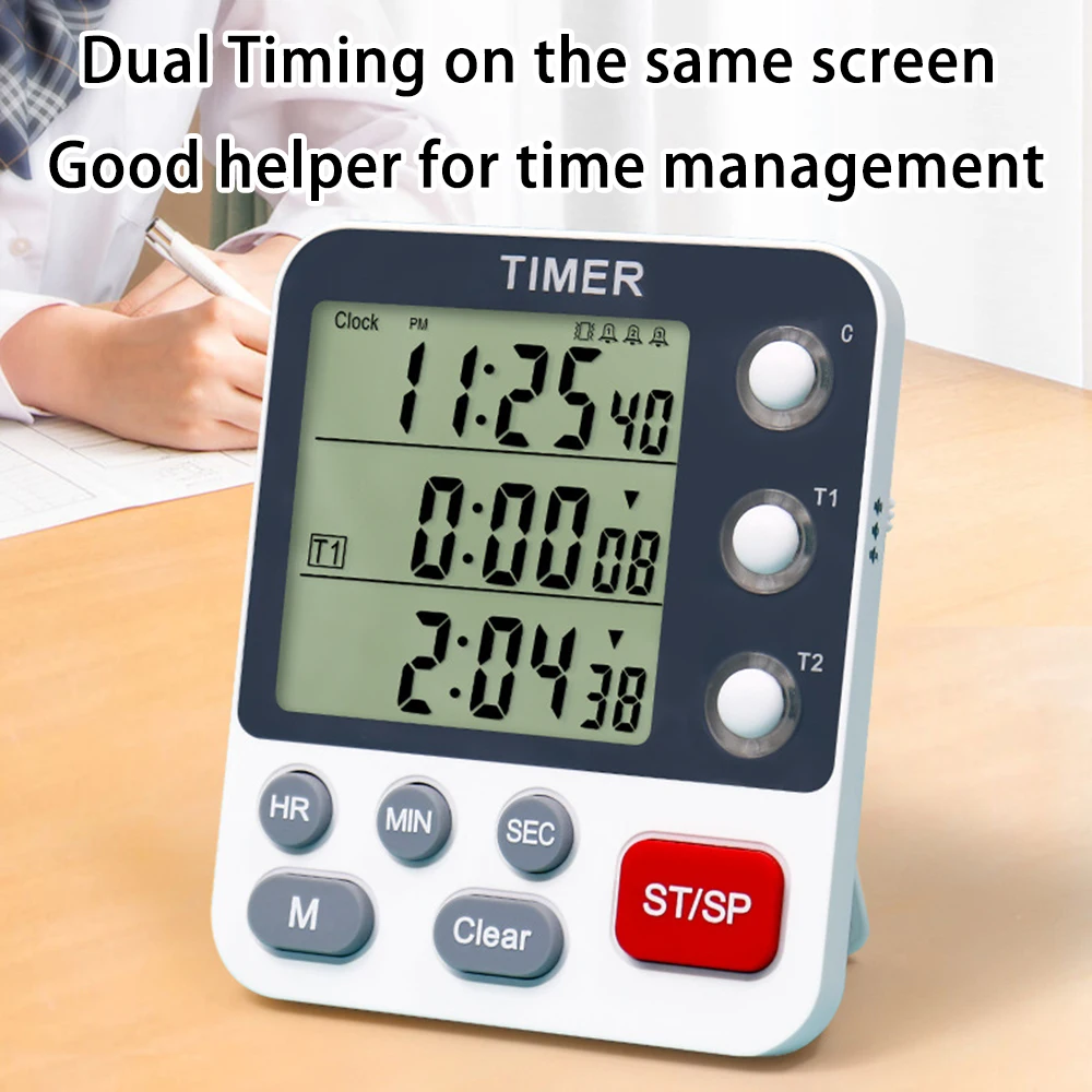 Digital Dual Kitchen Timer 3 Channels Count UP Down Timer Cooking Timer Large Display Loud Volume Alarm with Magnetic Back Stand