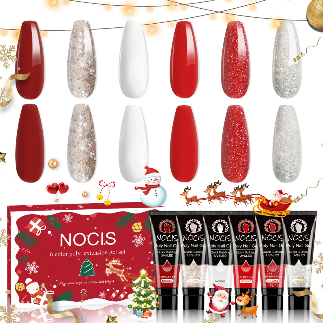 

6 Colors Poly Nail Gel Set - Long-Lasting Gel Polish for Manicures, Nail Extensions & Enhancements -Quality Manicure Kit
