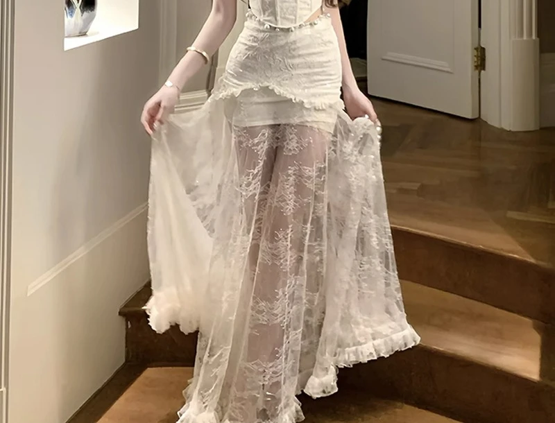 

2026 Summer New Fashionable Versatile Lace Perspective Mesh Retro High-end Dress