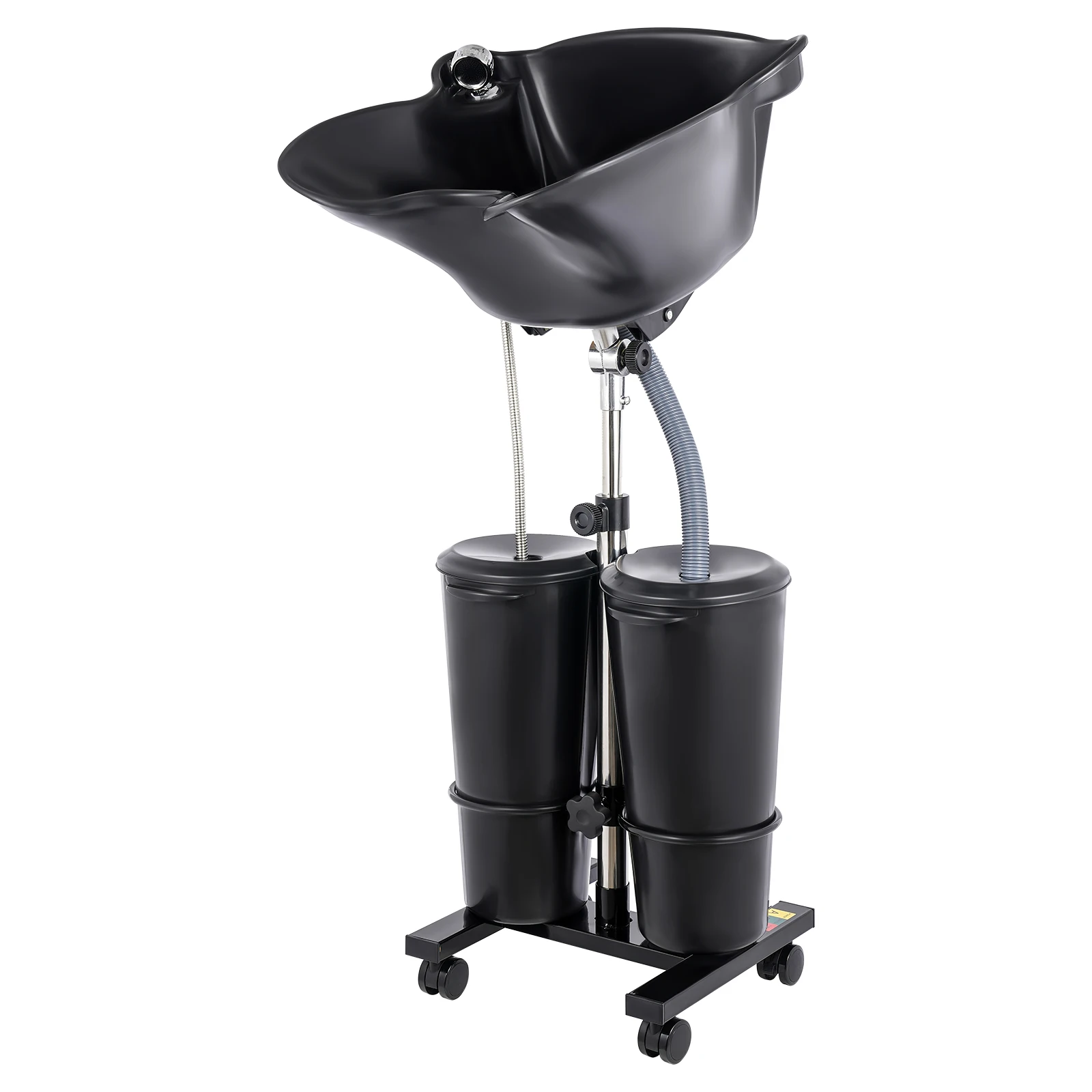 Black Portable Salon Shampoo double Basin W/ 2 Water Buckets, Adjustable Height  Shampoo Basin standable Hair Styling Washing