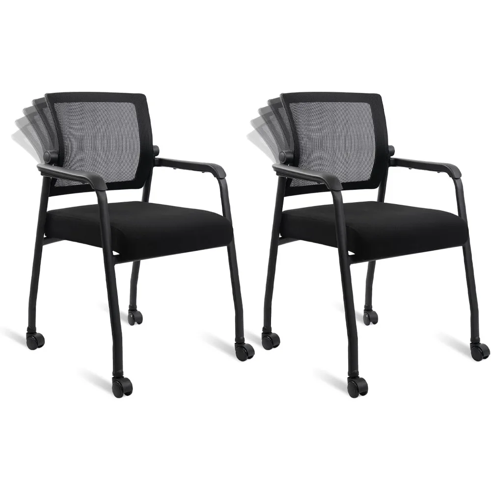 

Waiting Room Chairs with Wheels, Adjustable Mesh Backrest, Desk Chair with Ergonomic Lumbar Support and Thickened Seats Cushion,