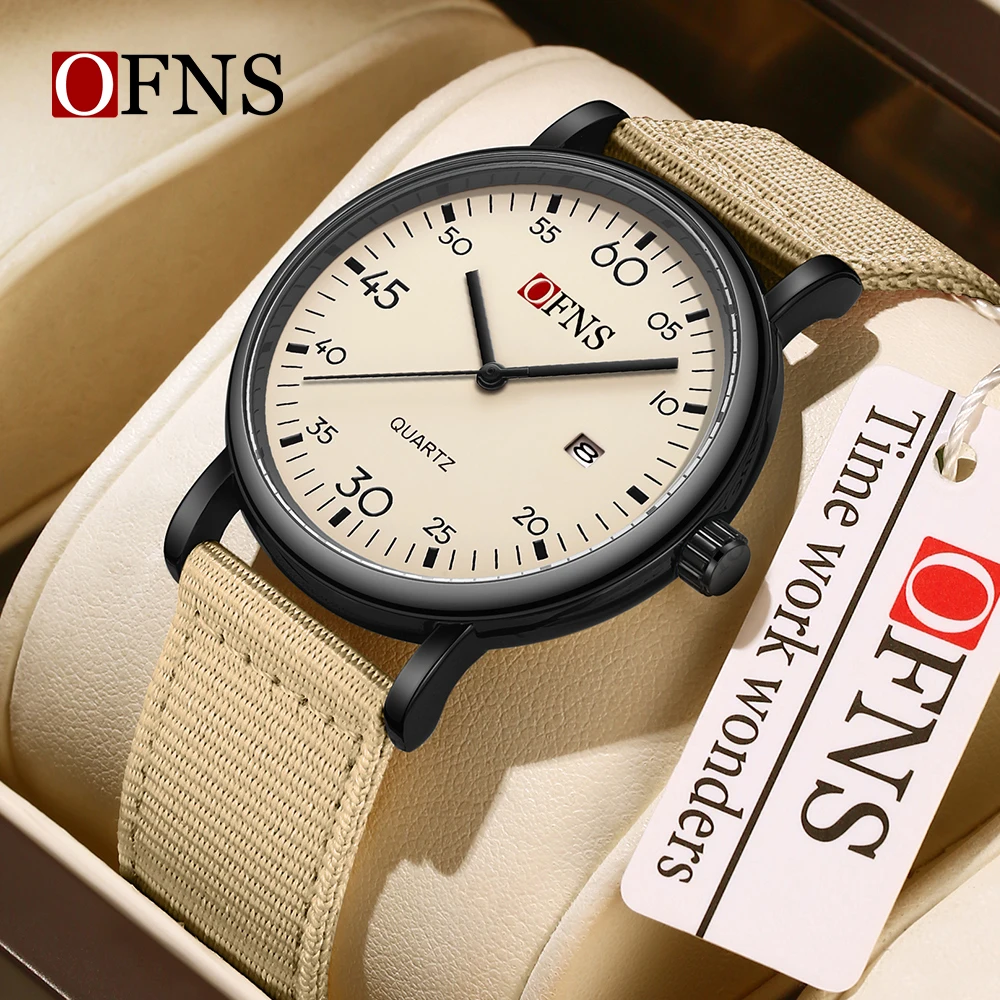 OFNS 1593 Student Watch Calendar 3ATM Waterproof, Lightweight, Retro, Color Contrasting, Casual Fashion Male and Female Watch