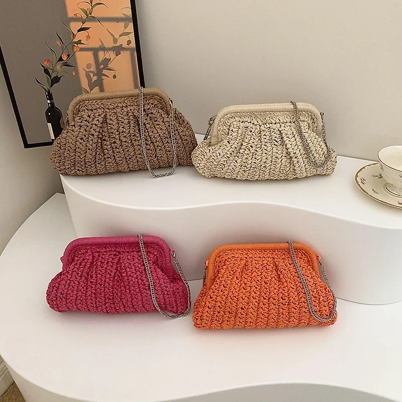 Luxury Small Straw Crossbody Bags for Women 2024 Simple Korean Summer Shoulder Bags Lady Travel Handbags Female Weave Beach Bag