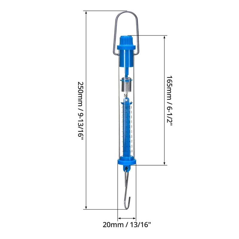 ABFM-Spring Scale 5N Transparent Spring Balance Hanging Tube Spring Scale Blue 10Piece