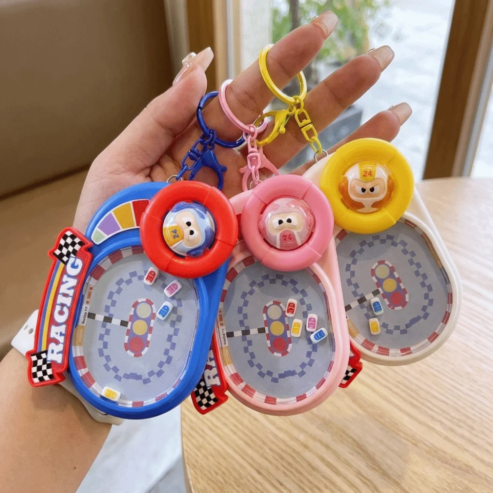 Portable Racing Game Keychain Magnetic Plastic Handheld Track Car Fidget Keyring Cute Cartoon Educational Puzzle