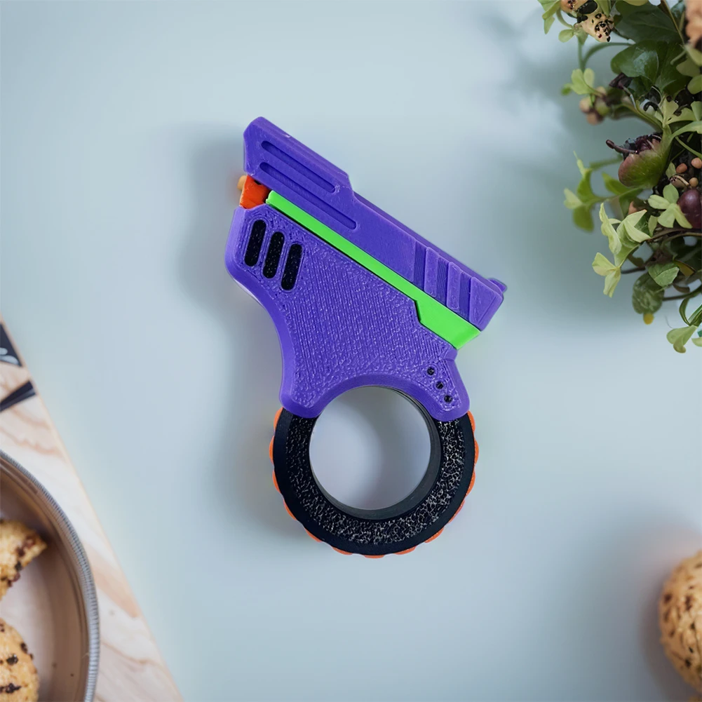 3D Printed Fidget Slider Stress Relief Toy Gun Novelty Decompression Sensory Toy for Kids Adults Gyro Finger Toy Ring Fingertip