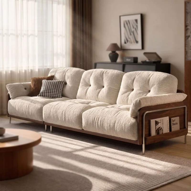 Cedar fabric sofa removable and washable small apartment straight row simple cream style modern chenille flannel sofa