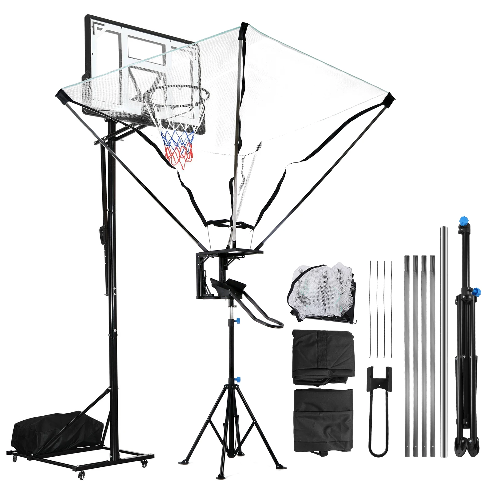 

Foldable Trainer Rebounder with 180° Rotating Track Adjustable Height with Net Return System for Indoor & Outdoor Use