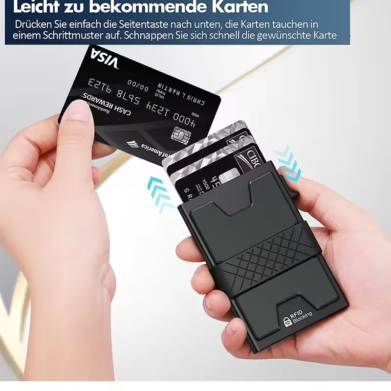Mini RFID Blocking Aluminum Wallet Pop-up Card Holder Money Clip Secure Portable Compact Financial Organizer