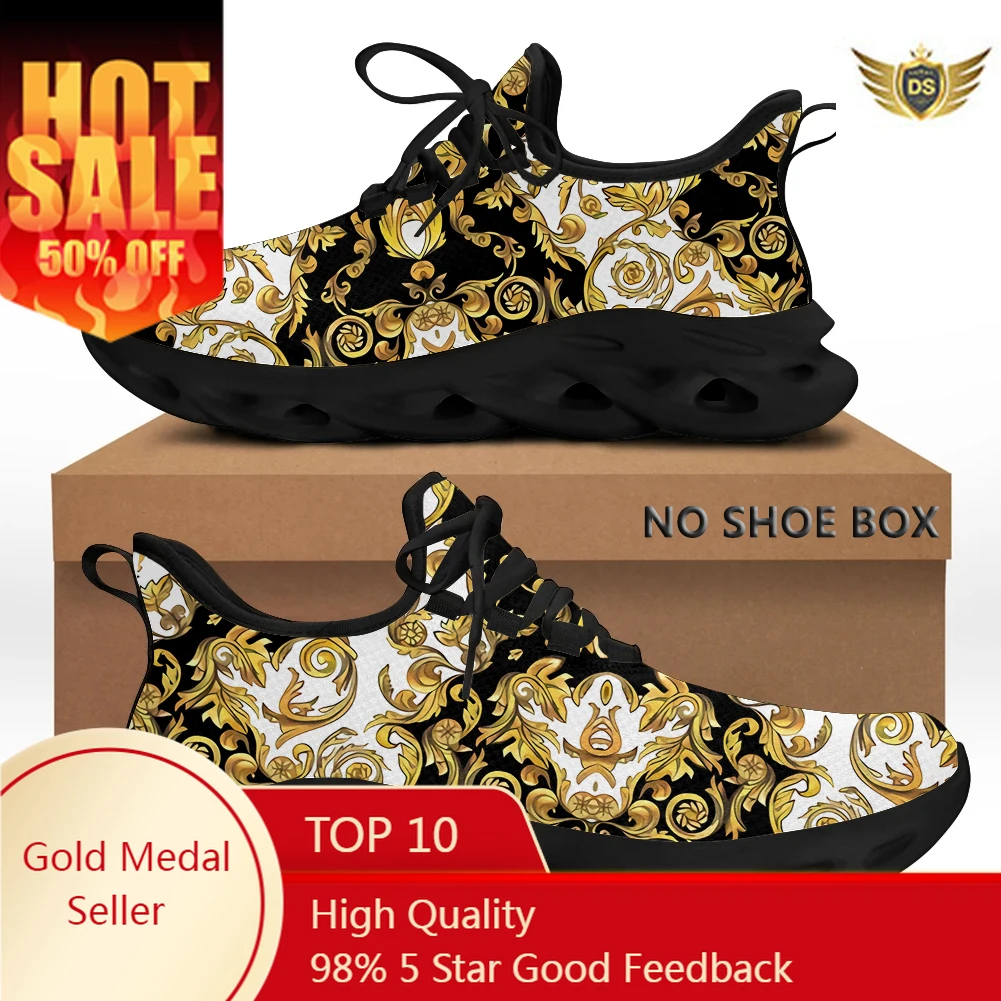 Baroque Casual Ladies Mesh Knit Sneakers European Golden Floral Comfort Women's Walking Shoes Zapatos Mujer