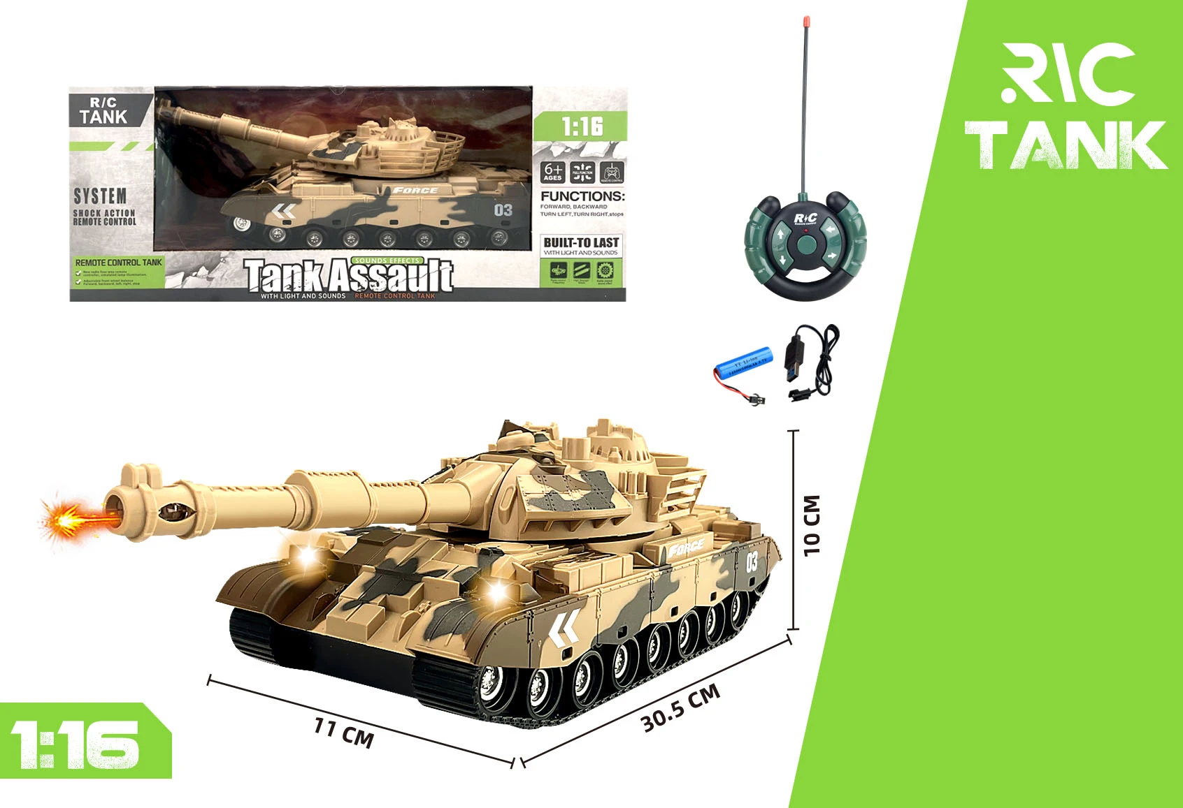 Tracked Remote-controlled Tank Military Model 9-channel Remote-controlled CHILDREN\'S Toy Car with Sound and Light