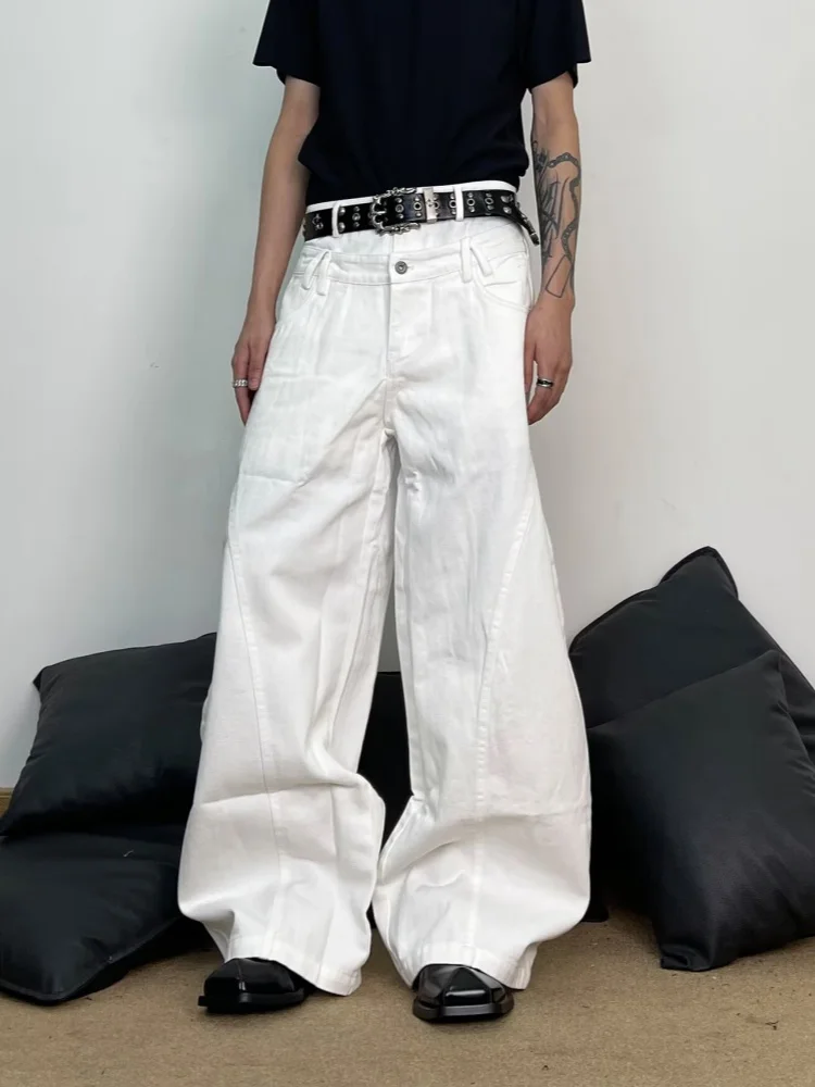 2026 Ropa Y2K Fashion Double Waistband White Baggy Jeans Pants For Men Clothing Straight Cotton Long Trousers Pantalon Hombre view 2
